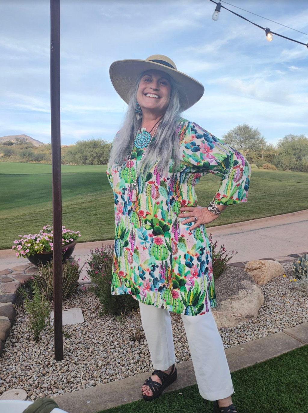 Primavera Cactus Italian Silk Midi Tunic