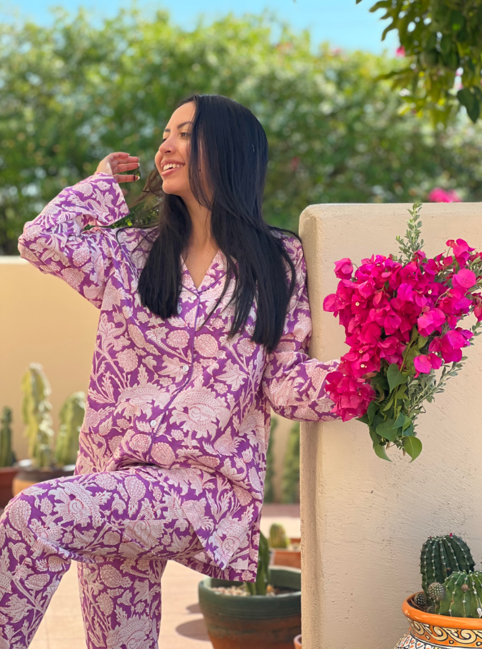 Laura Purple Floral Long Sleeve Pajamas