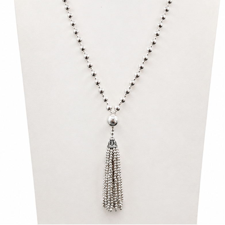 Pure Solid Silver Mala Tassel Necklace