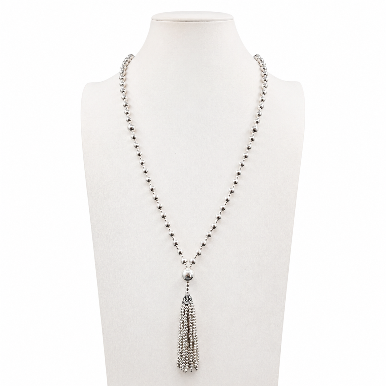 Pure Solid Silver Mala Tassel Necklace