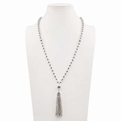 Pure Solid Silver Mala Tassel Necklace