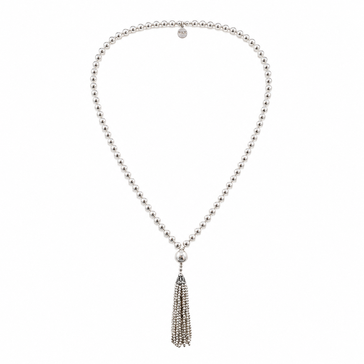 Pure Solid Silver Mala Tassel Necklace