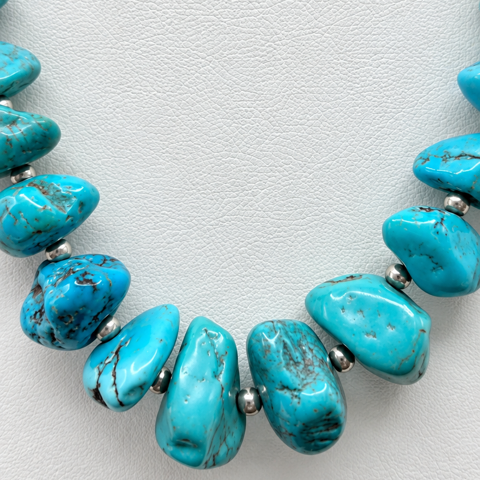 Silver and Sleeping Beauty Turquoise Nugget Necklace Santo Domingo
