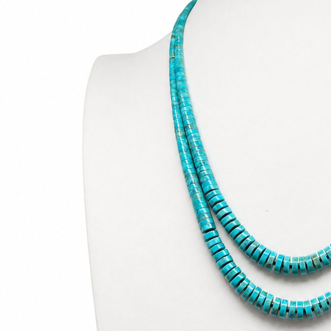 Rare Sleeping Beauty Turquoise Double Strand Graduated Necklace Santo Domingo