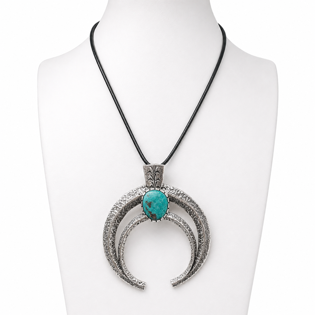 Navajo Morenci Turquoise and Silver Super Naja Necklace