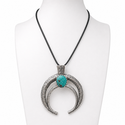 Navajo Morenci Turquoise and Silver Super Naja Necklace