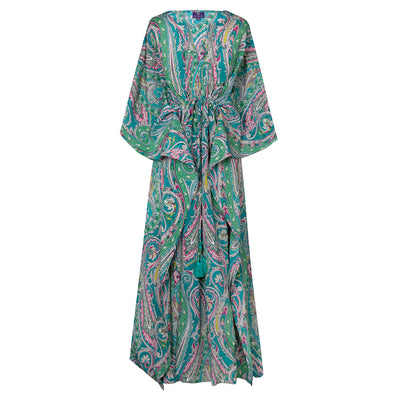 Teal Principessa Italian Silk Maxi Kaftan