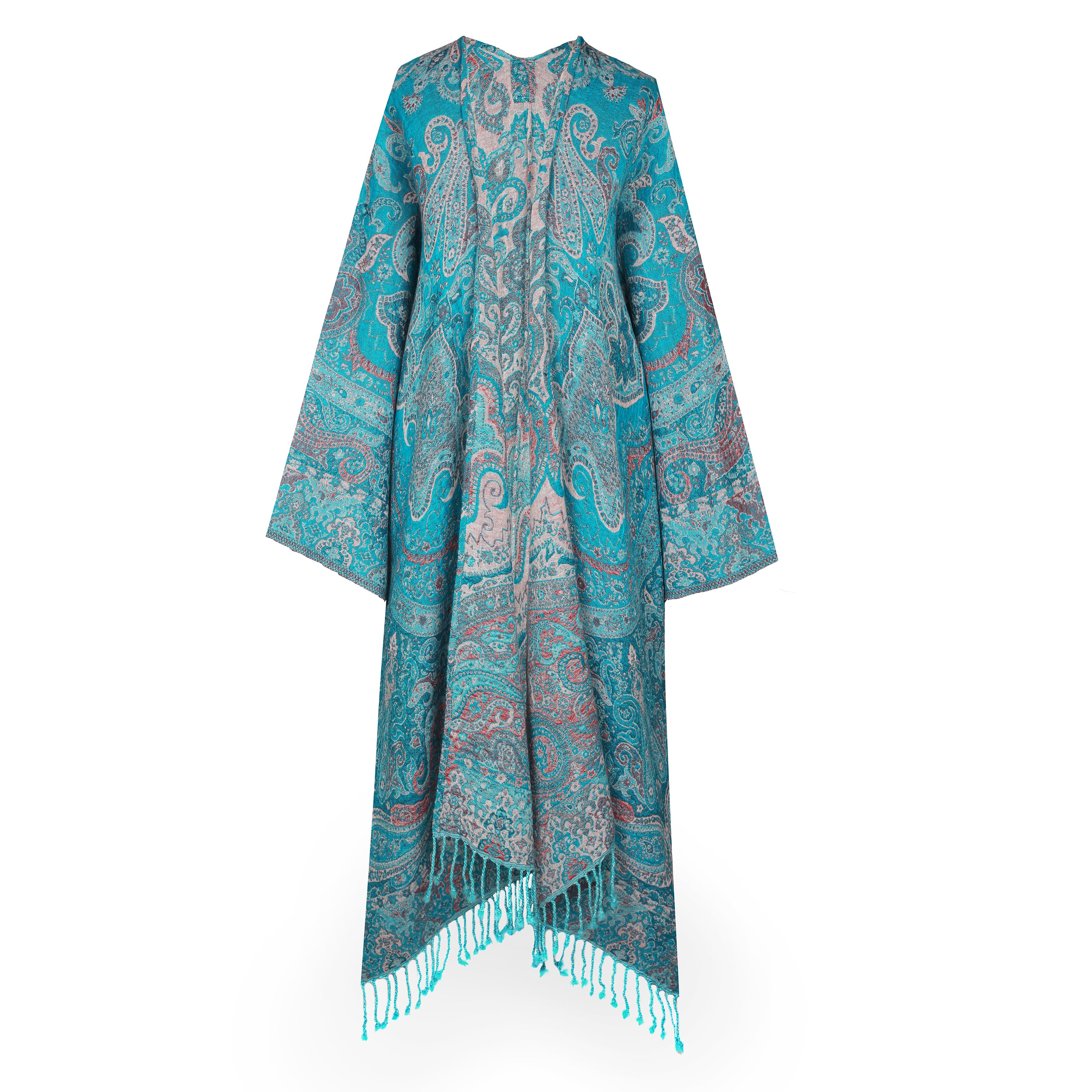 Tempting Turquoise Paisley Kimono Coat Reversible