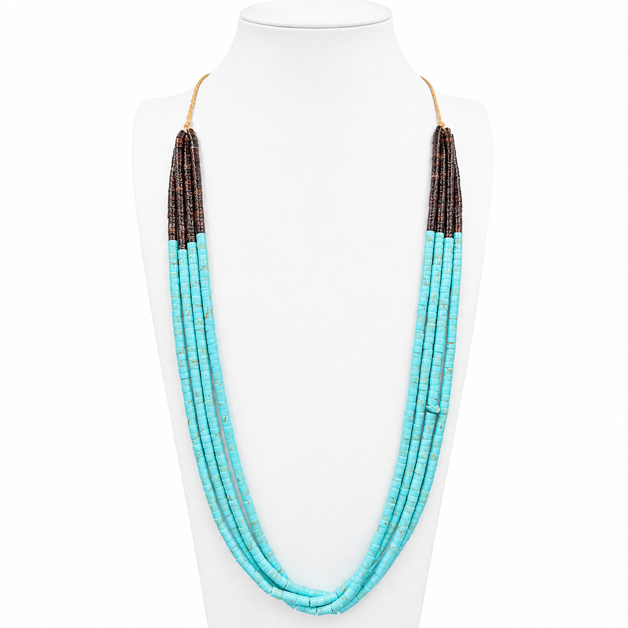 Turquoise and Heishi Shell Four Strand Santo Domingo Necklace