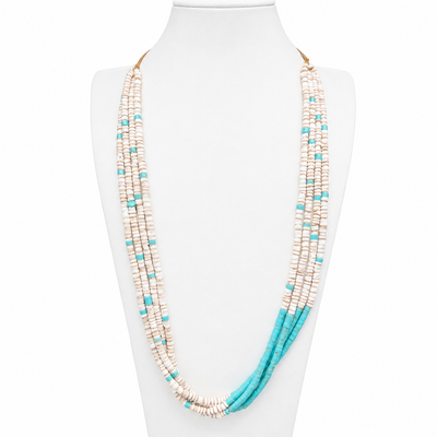 Turquoise and Clam Shell Heishi Santo Domingo Necklace