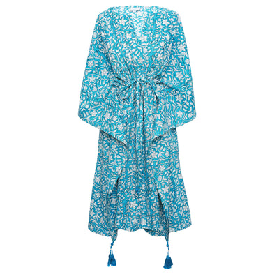 Turquoise Floral Midi Kaftan Dress