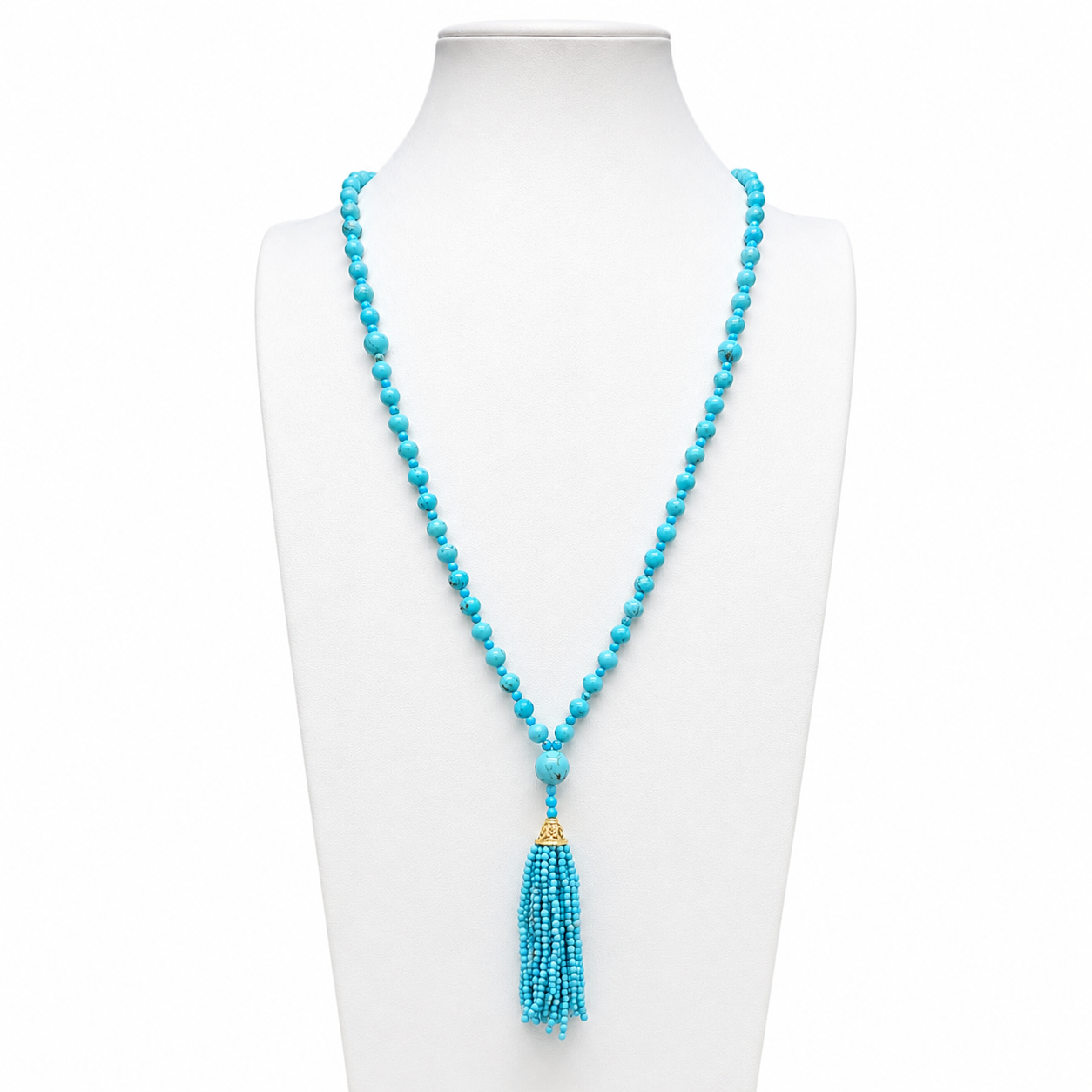 Turquoise/Magnasite Tassel Mala Necklace