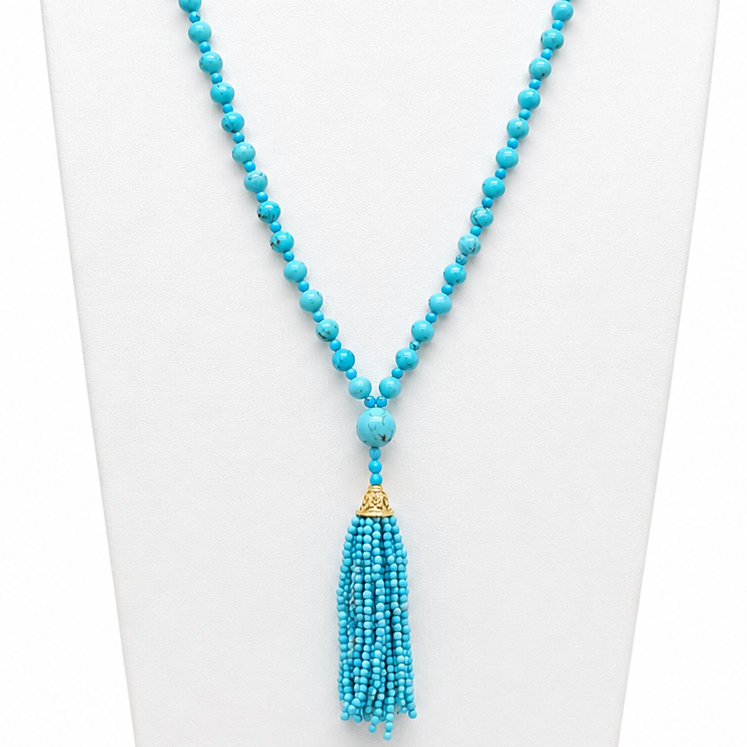 Turquoise/Magnasite Tassel Mala Necklace