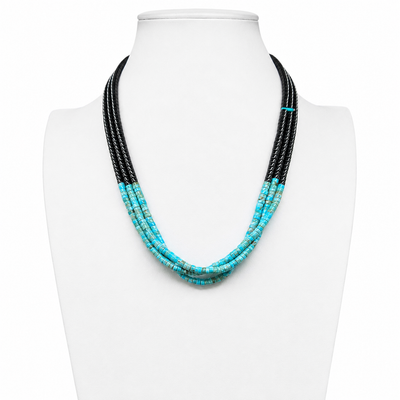 Turquoise, Black Jet, and Heishi Santo Domingo Necklace