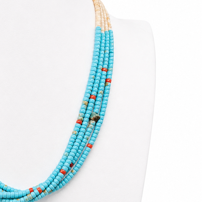 Turquoise, Coral, Melon and Heishi Shell Santo Domingo Necklace