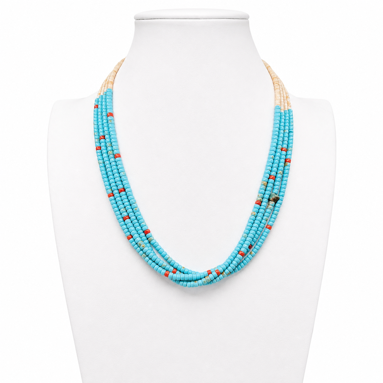 Turquoise, Coral, Melon and Heishi Shell Santo Domingo Necklace