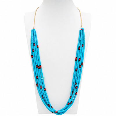 Turquoise, Coral, and Black Jet Necklace Santo Domingo