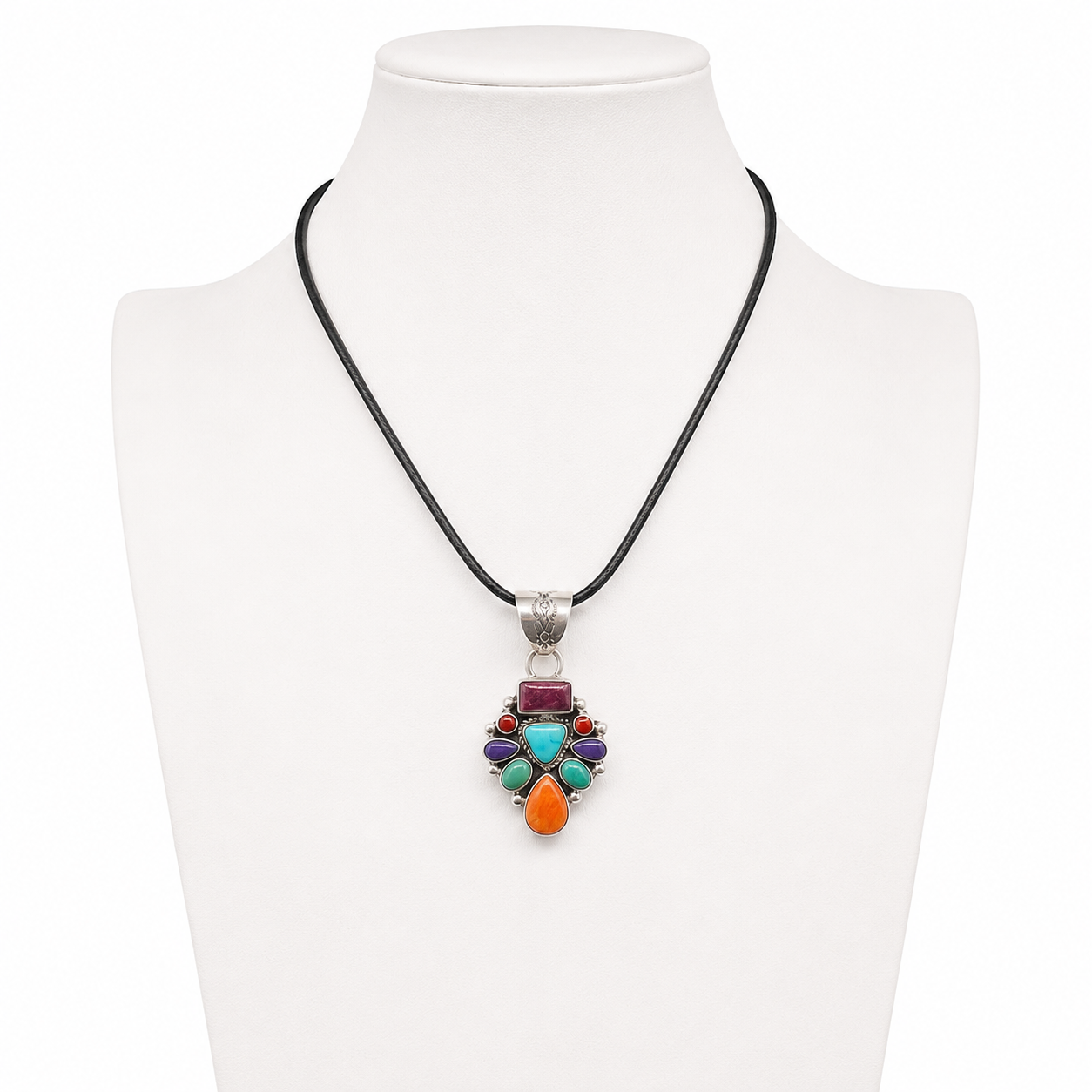 Turquoise, Orange and Purple Spiny Oyster Pendant Necklace