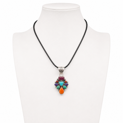Turquoise, Orange and Purple Spiny Oyster Pendant Necklace