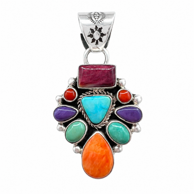 Turquoise, Orange and Purple Spiny Oyster Pendant Necklace