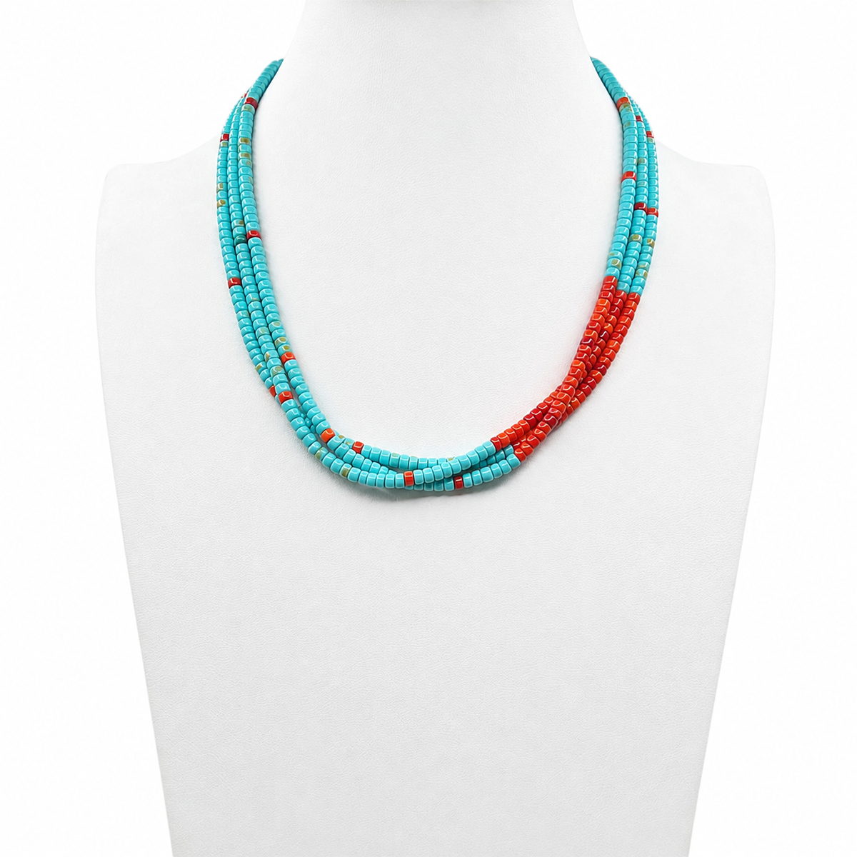 Turquoise and Apple Coral and Heishi Necklace Santo Domingo