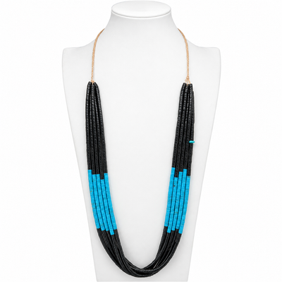 Turquoise and Black Jet Five Strand Necklace Santo Domingo