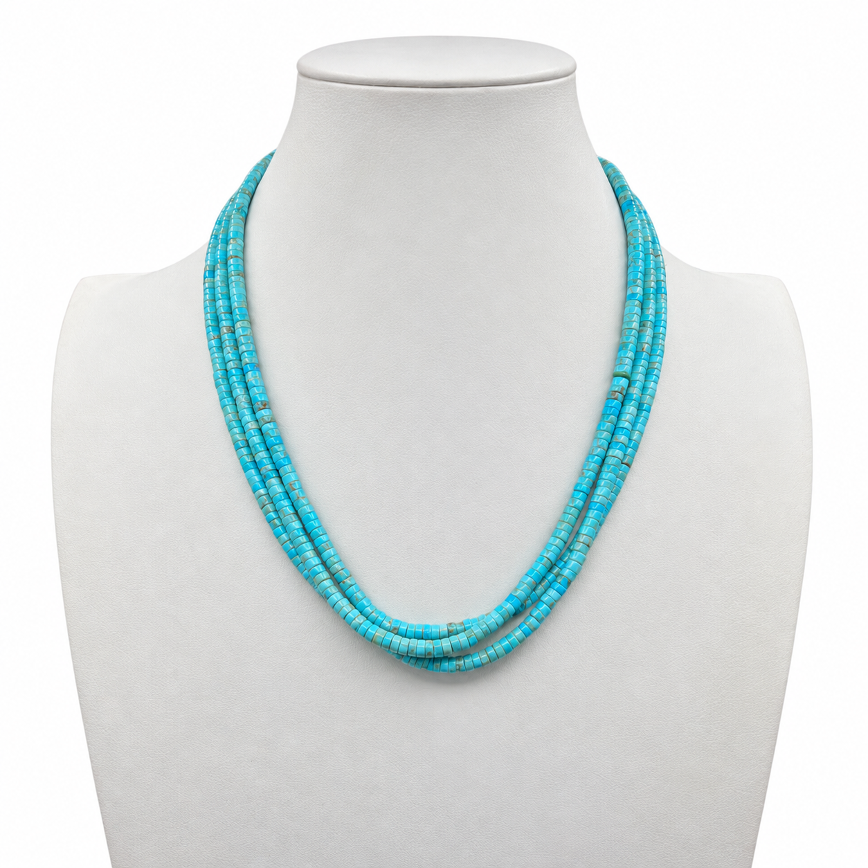 Turquoise and Heishi Three Strand Santo Domingo Necklace