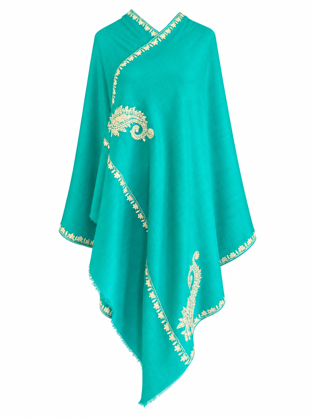 Caribbean Turquoise Kashmiri Pashmina Embroidered Shawl