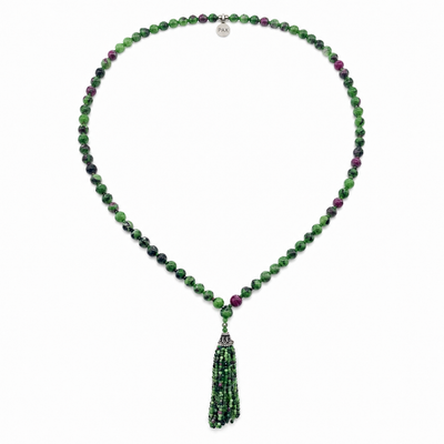 Unique Ruby Ziosite Faceted Mala Necklace