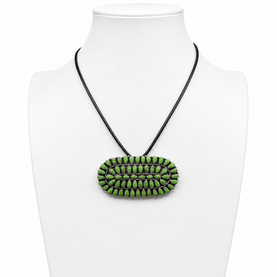 Vintage Silver and Green Turquoise Navajo Pendant Necklace