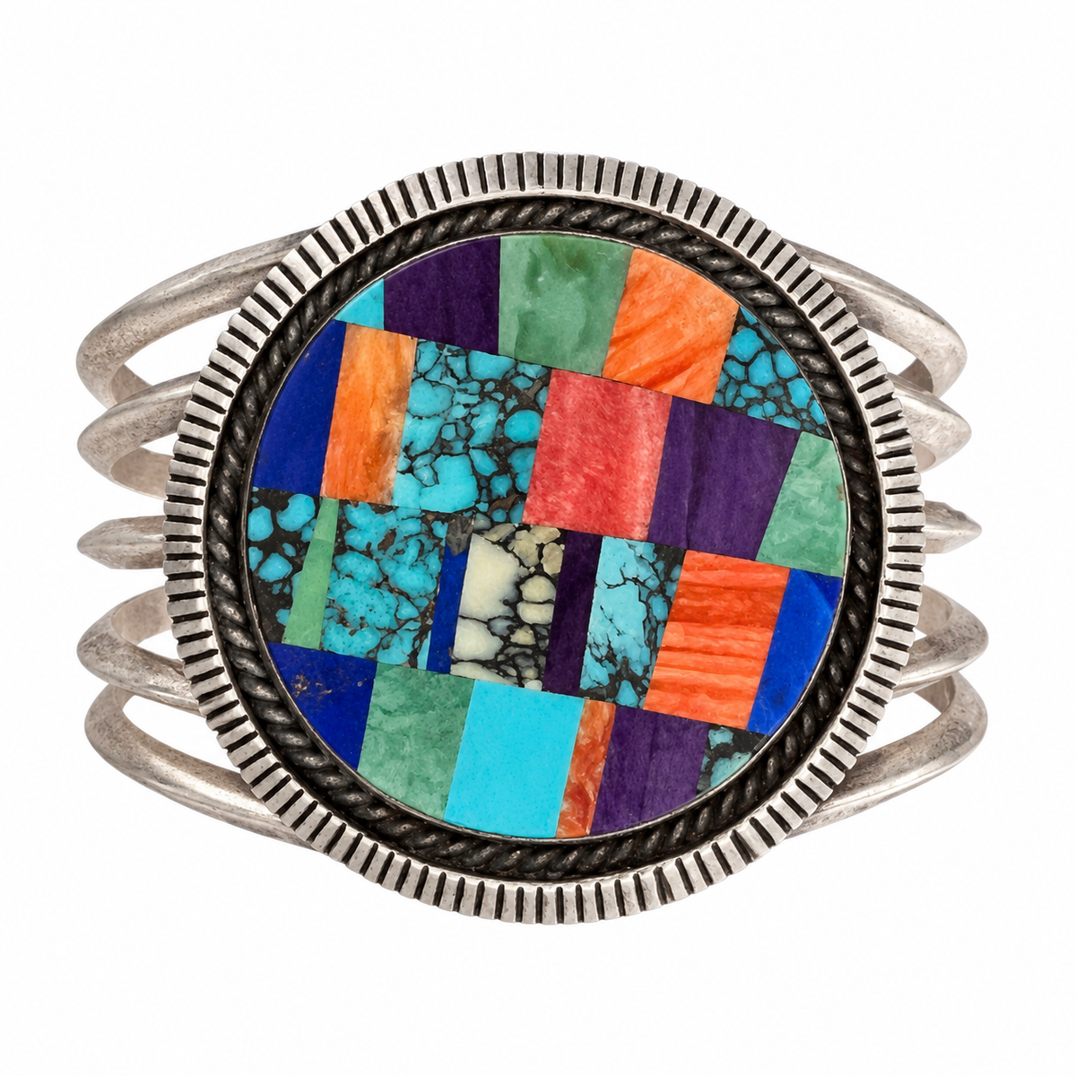 Vintage Navajo Turquoise and Silver Multi Stone Inlay Bracelet