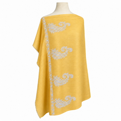Butter Yellow Pashmina Shawl Silver Embroidery