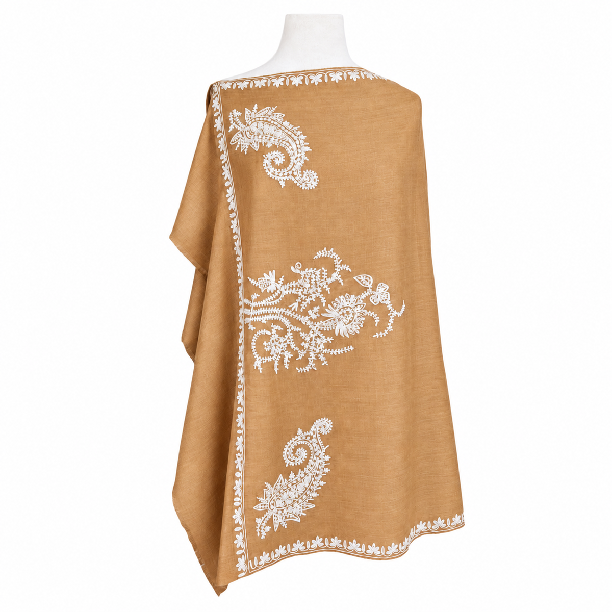 Camel Paisley Kashmiri Pashmina Shawl Embroidered