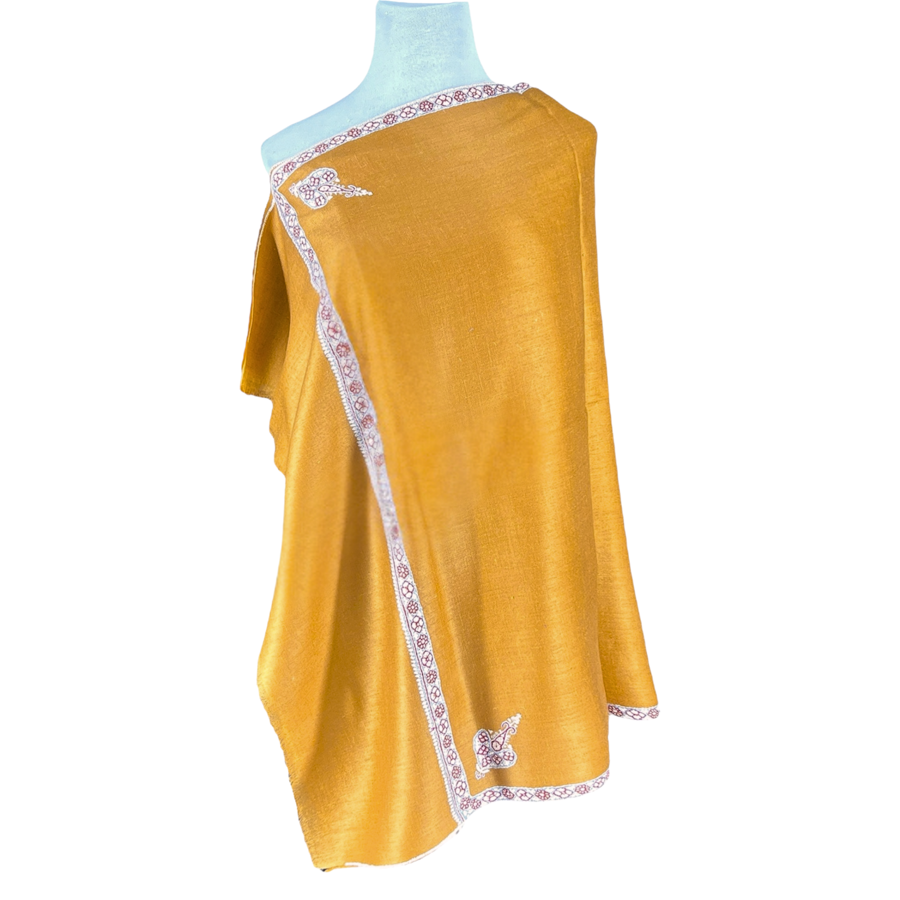 Gold Hand Embroidered Pashmina Shawl One of a Kind