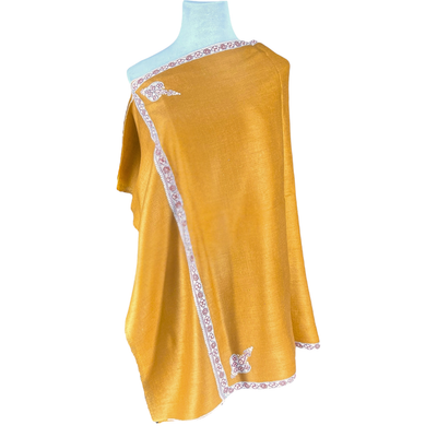 Yellow Hand Embroidered Pashmina Shawl One of a Kind