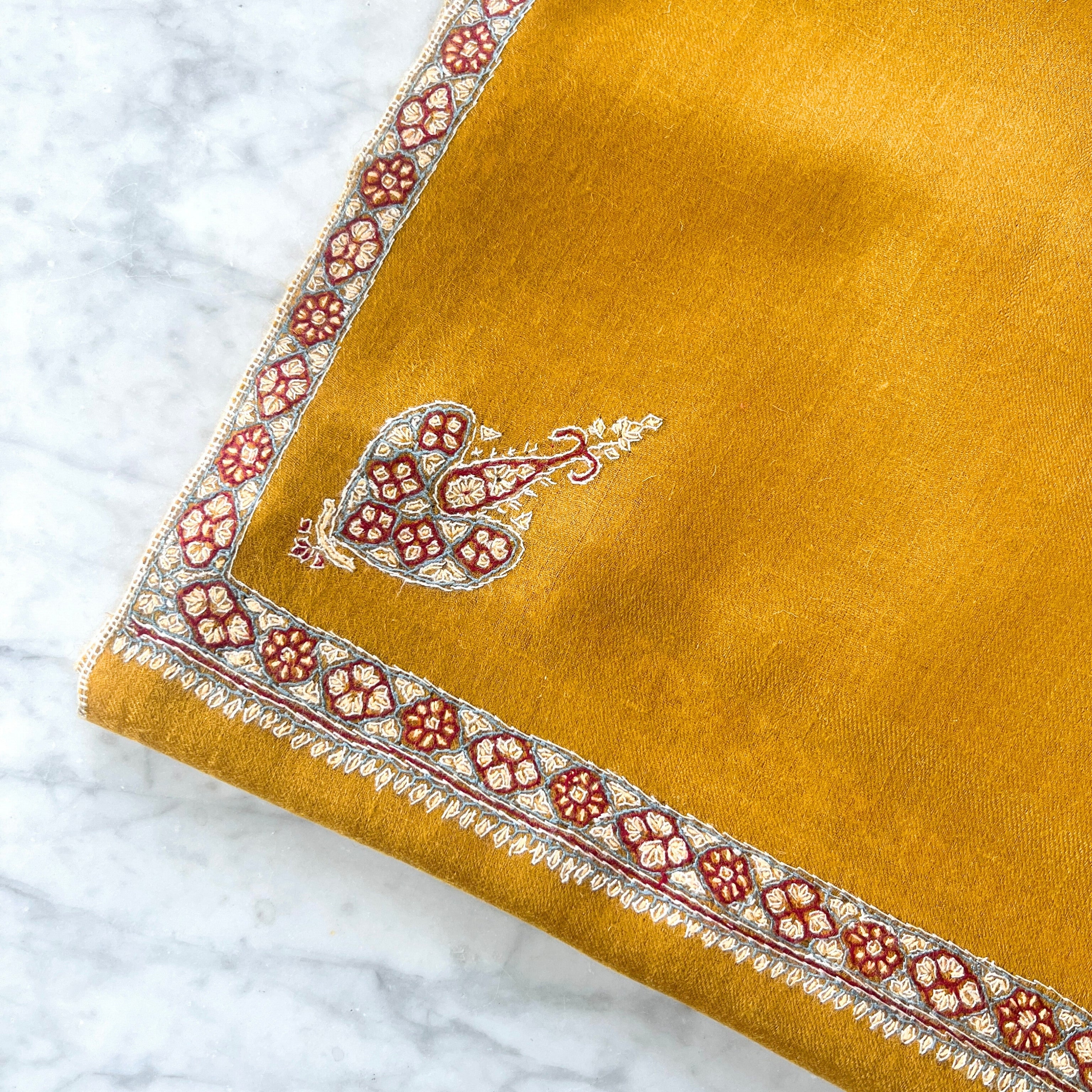 Gold Hand Embroidered Pashmina Shawl One of a Kind