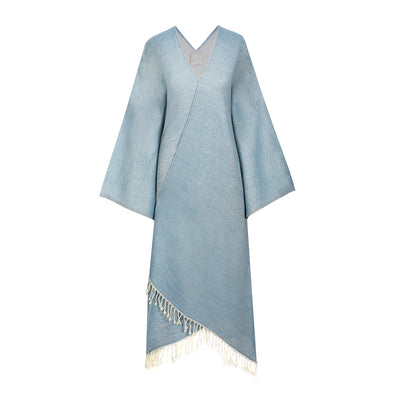 Bluette/Beige Boiled Wool Kimono Coat Reversible