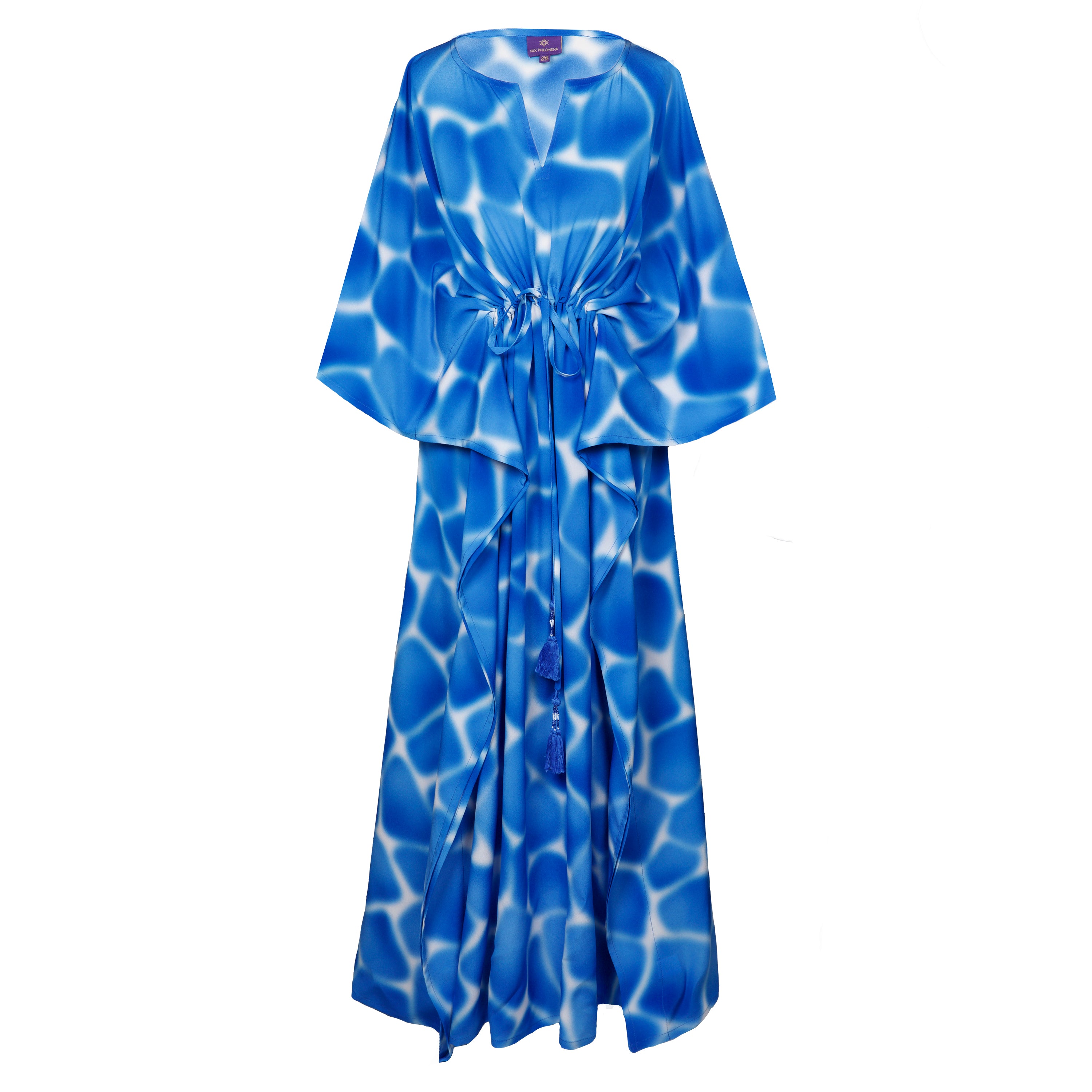 Zirafa Giraffa Pool Blue Italian Silk Maxi Kaftan Dress