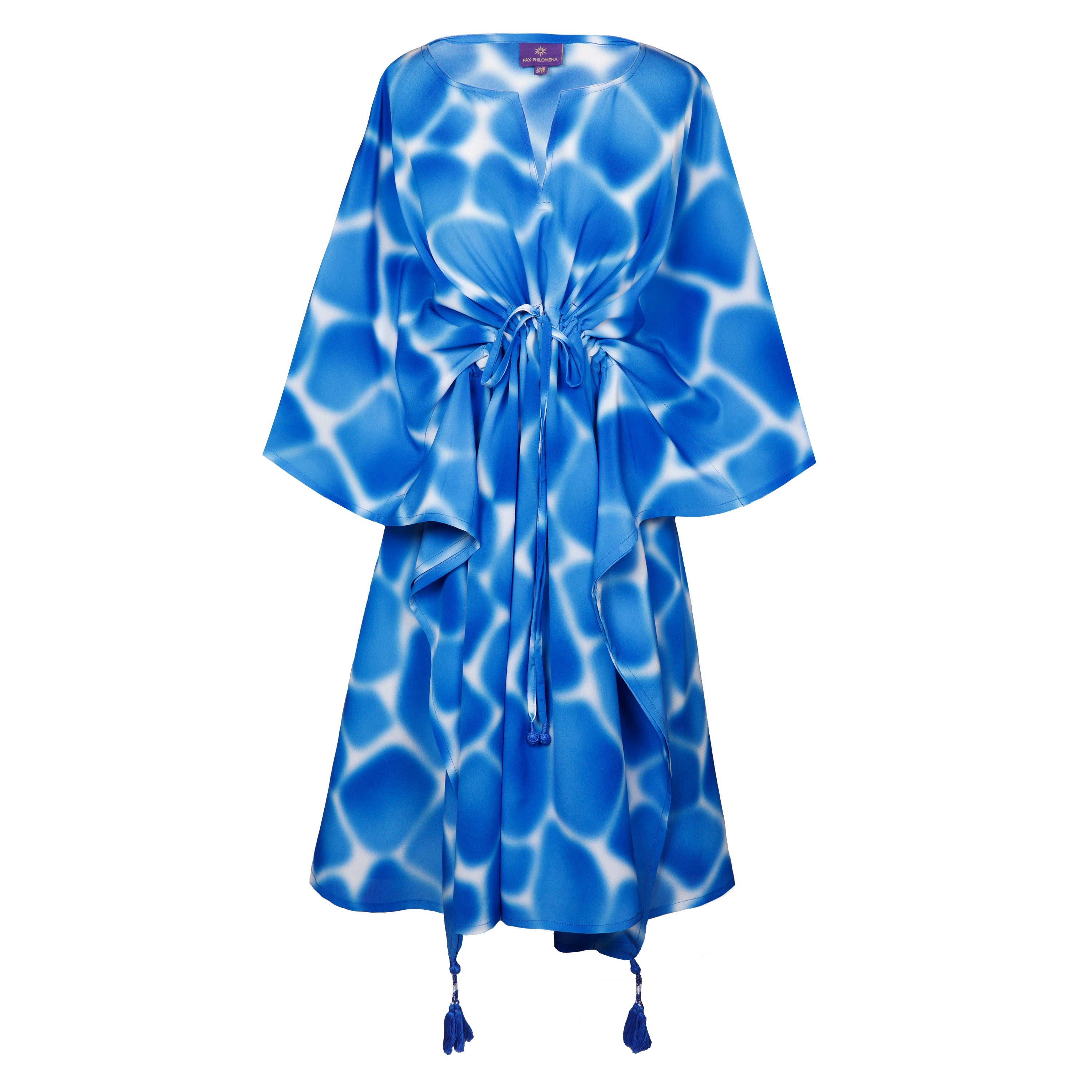 ZIRAFA GIRAFFA POOL BLUE ITALIAN SILK MIDI KAFTAN DRESS