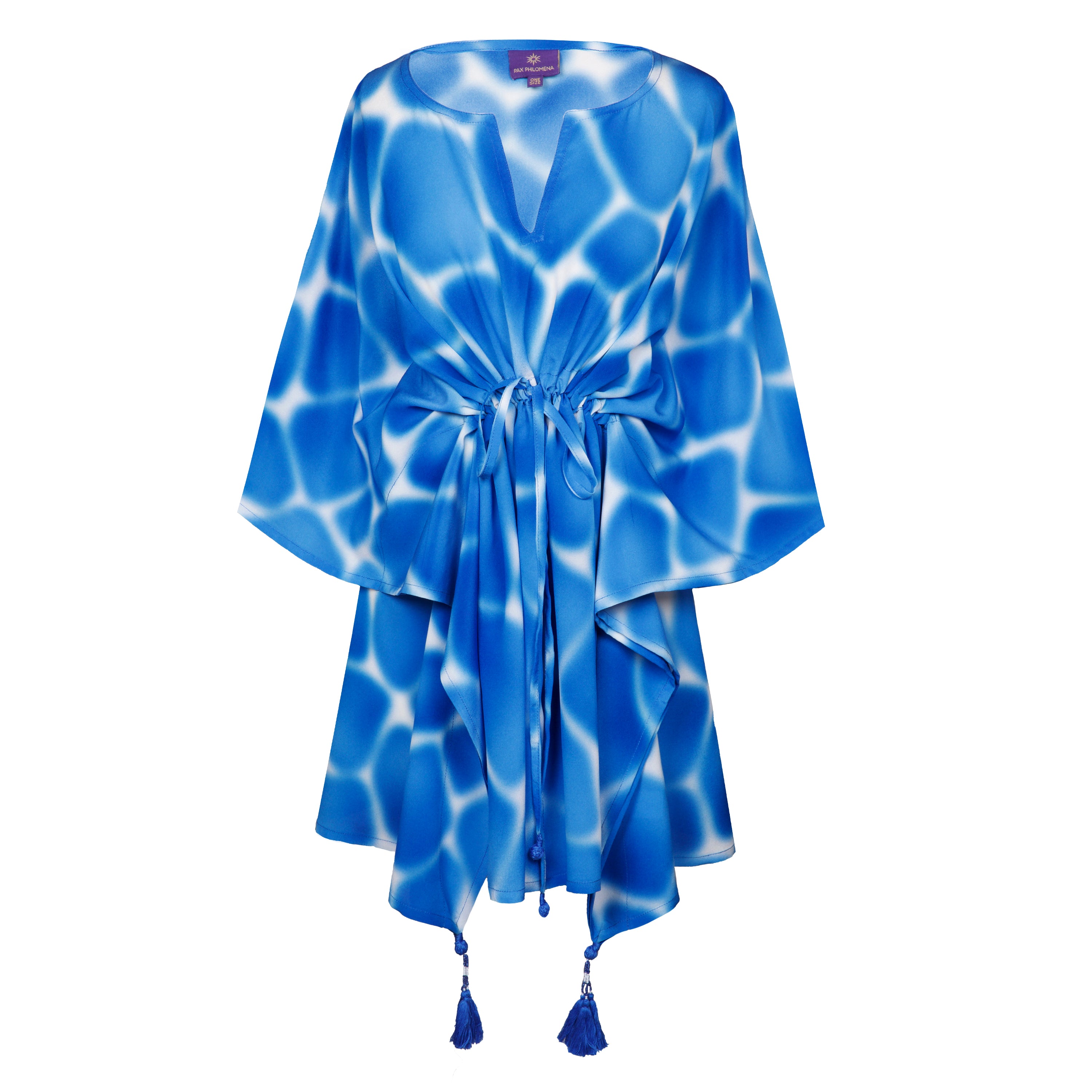 Zirafa Giraffa Pool Blue Italian Silk Short Kaftan Dress