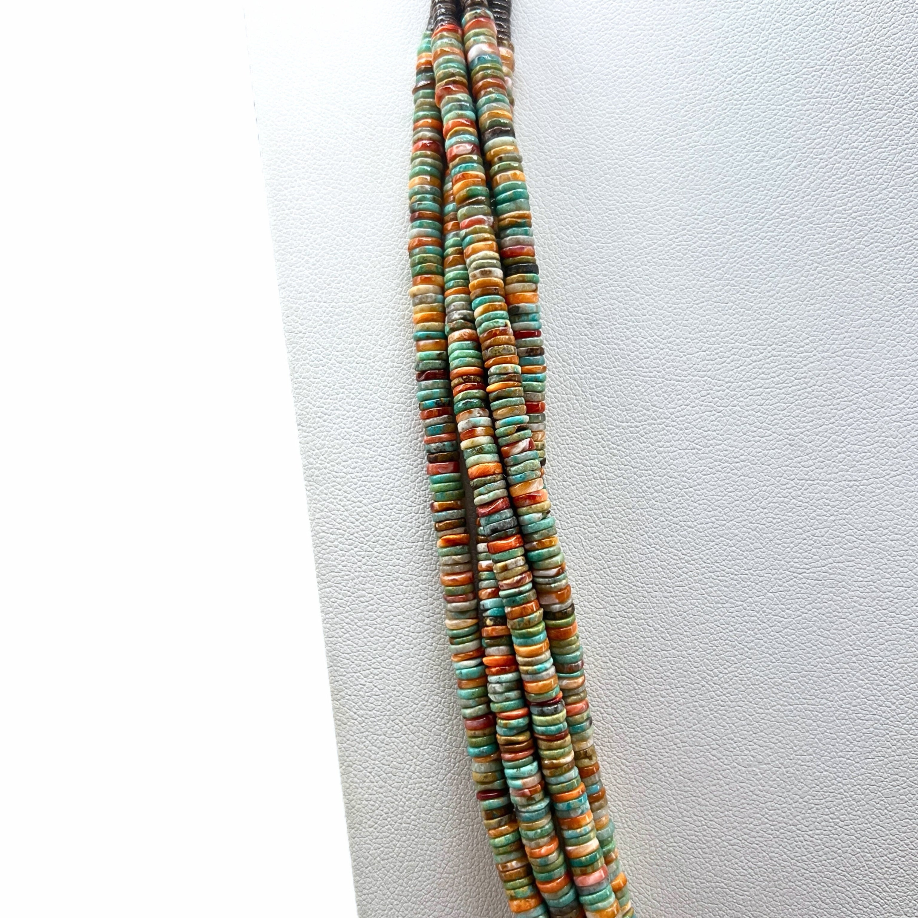 Kingman Turquoise and Spiny Oyster Heishi Necklace Santo Domingo