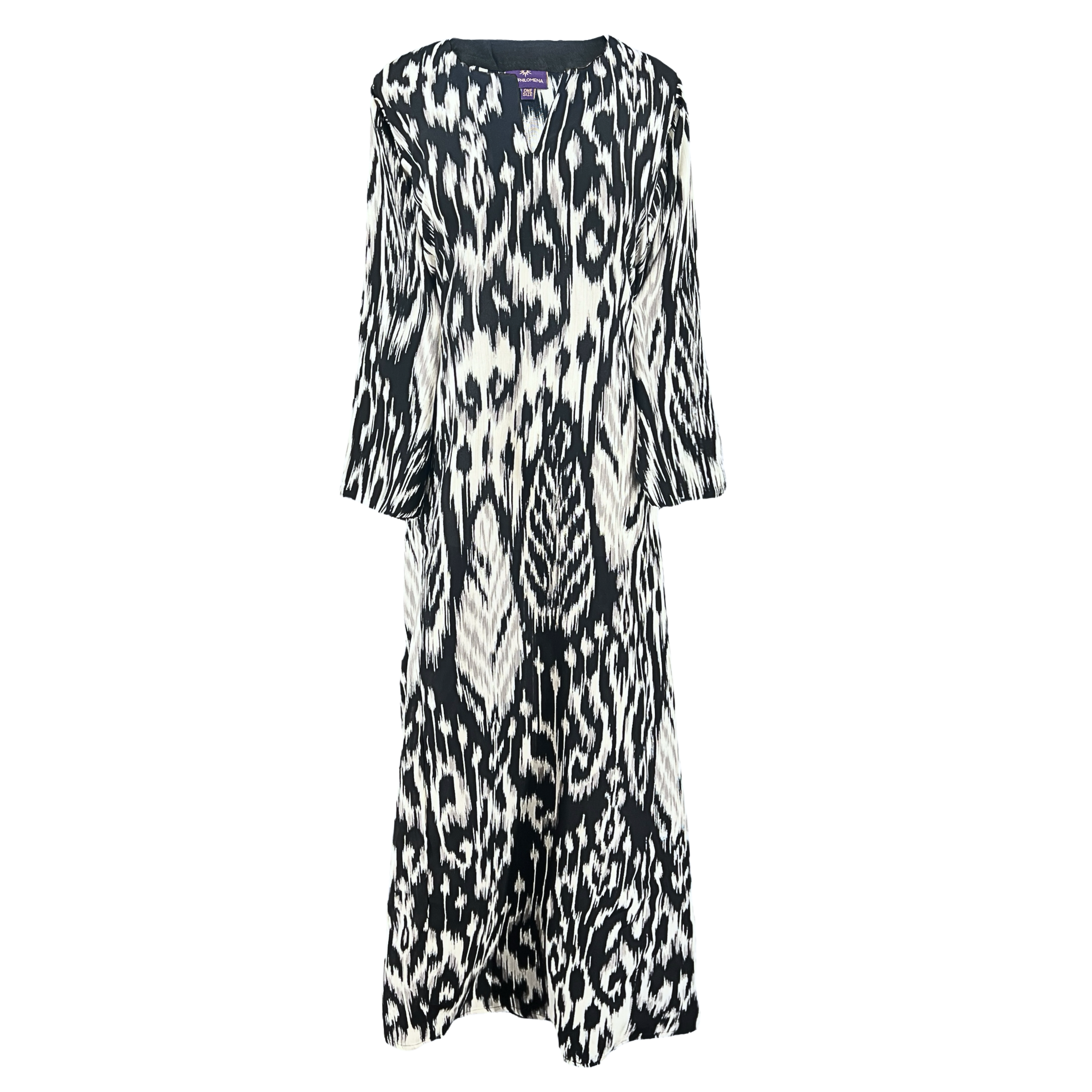 Fergana Black Ikat Italian Silk Long Tunic Dress