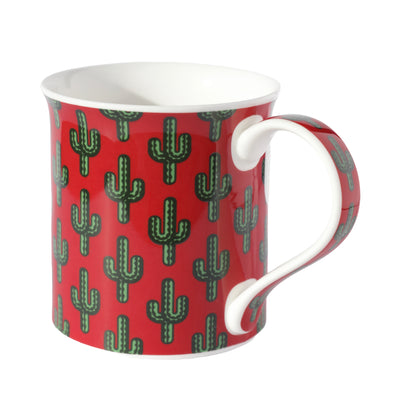 Fine Bone China Red Saguaro Cactus Mug