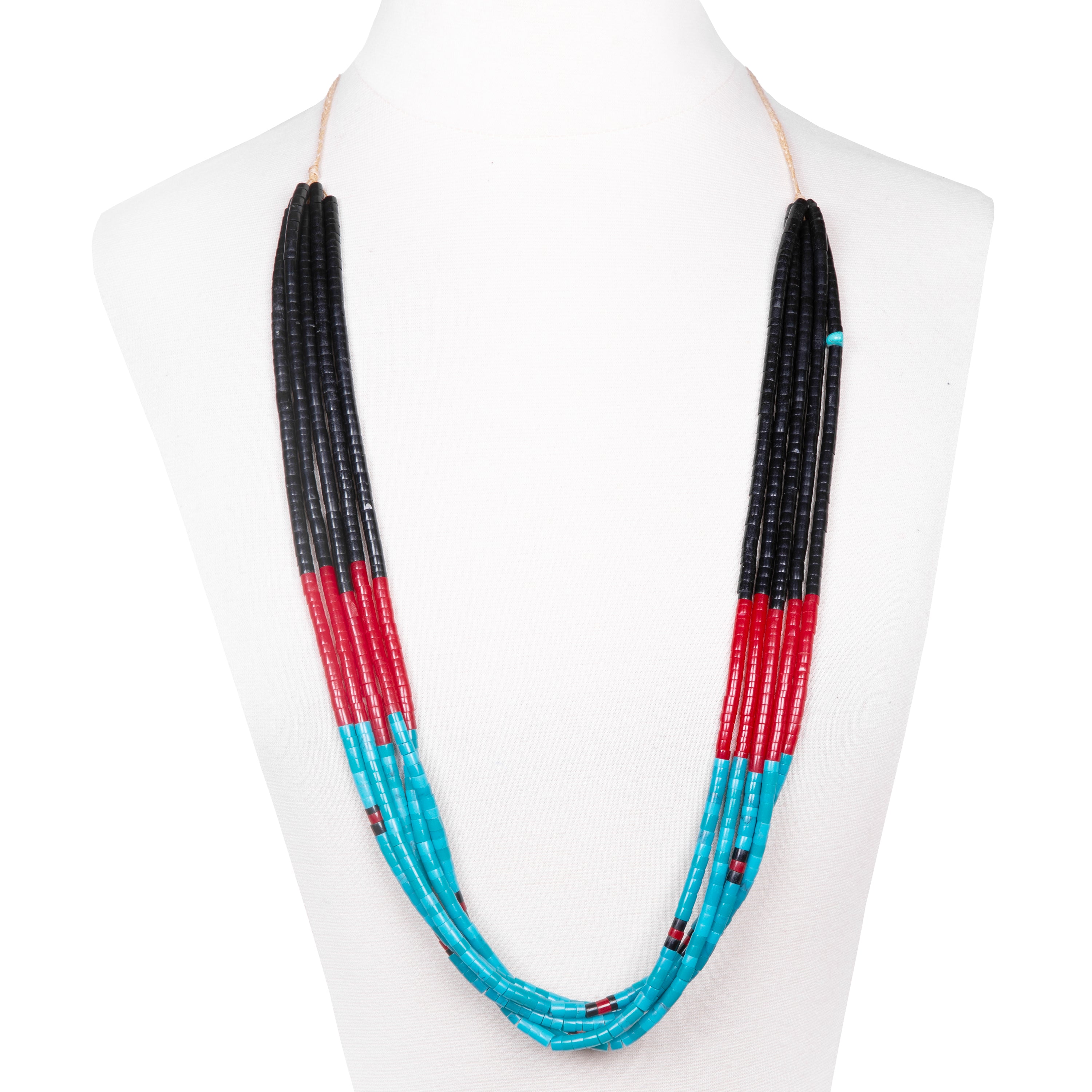 Jet, Turquoise and Coral Heishi Necklace