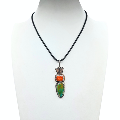 Royston Turquoise Silver and Spiny Oyster Navajo Pendant