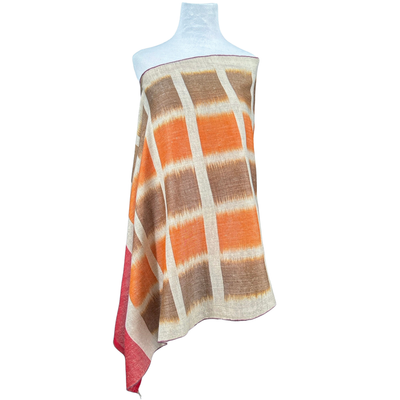 Jammu Check Pashmina Ikat Shawl One of a Kind