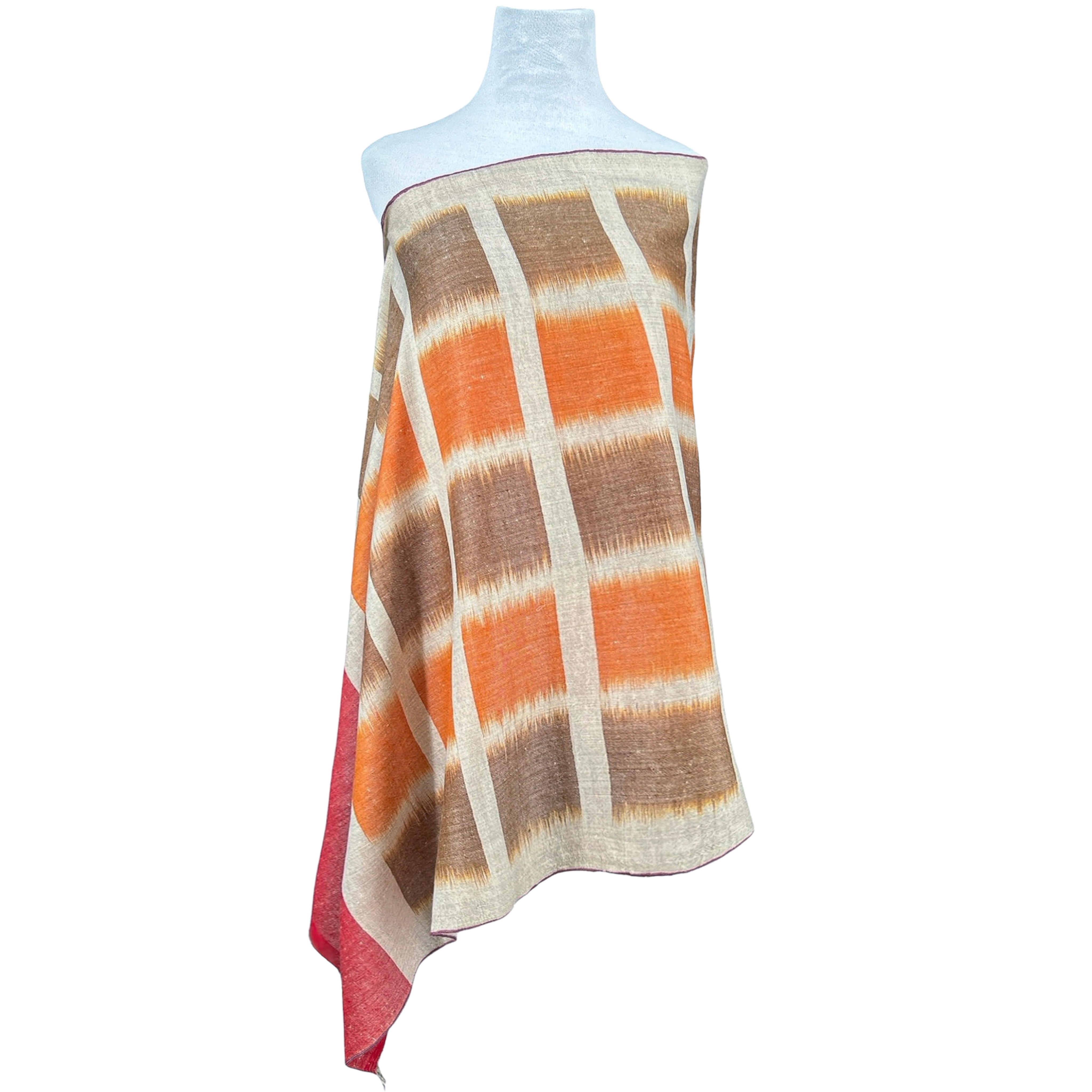 Jammu Check Pashmina Ikat Shawl One of a Kind