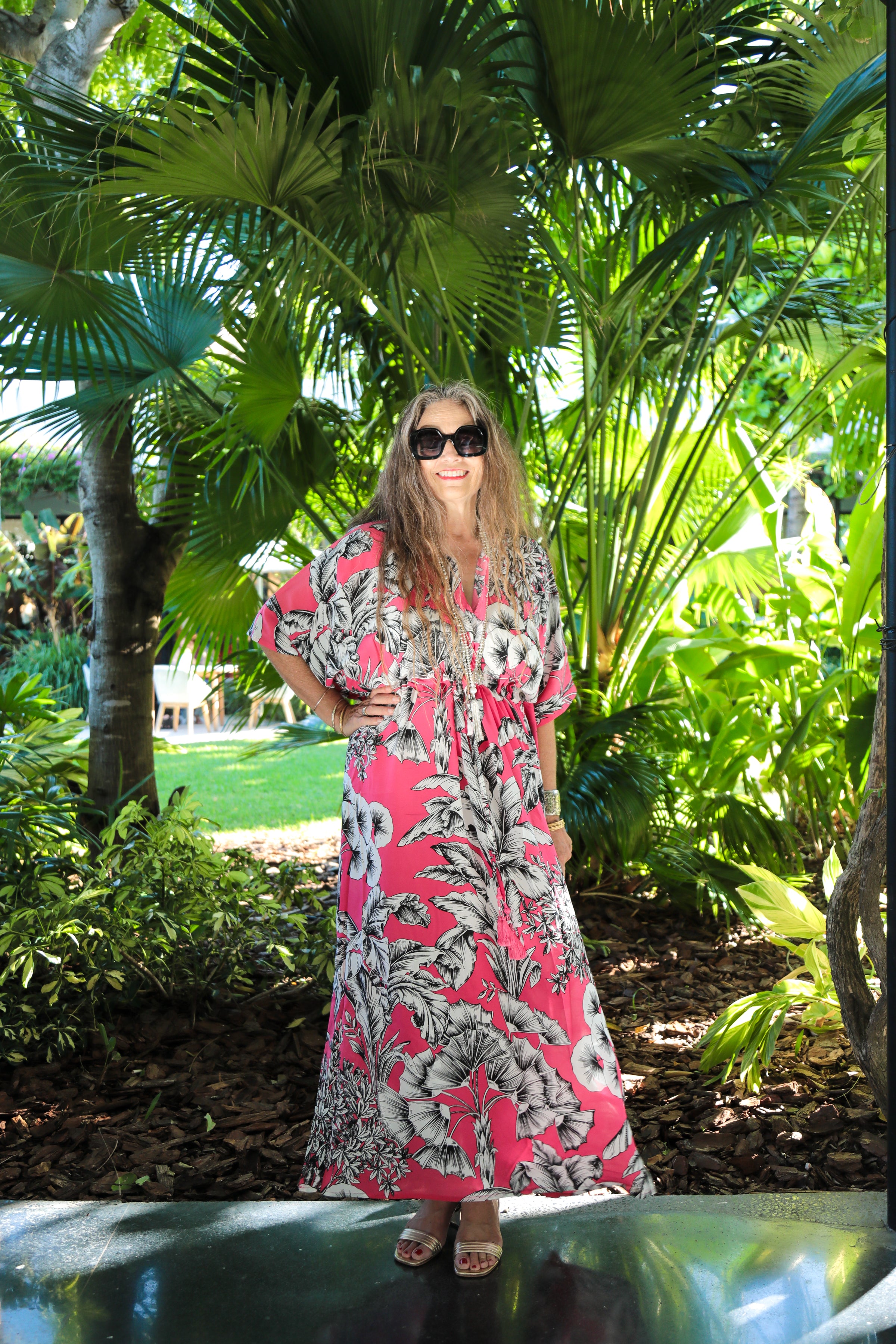 Giardino Azalea Italian Silk Maxi Kaftan