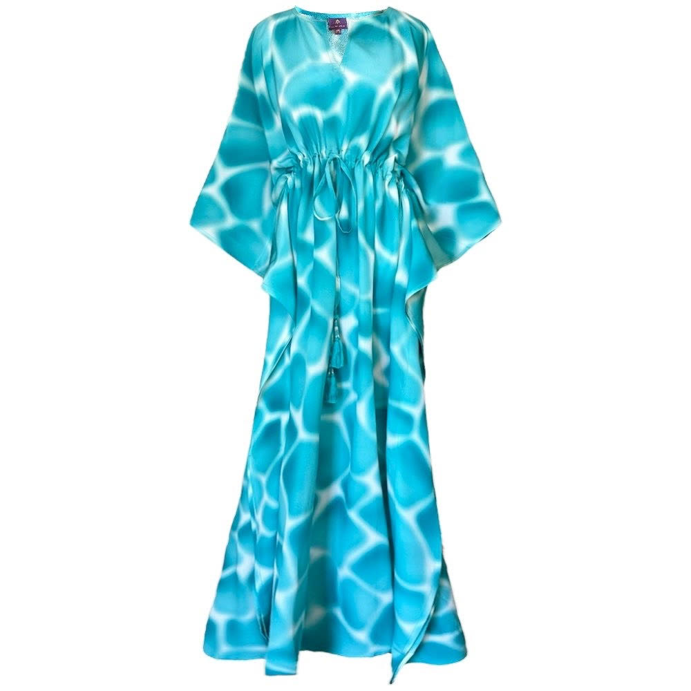 Zirafa Giraffa Seafoam Italian Silk Maxi Kaftan Dress