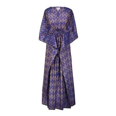 Royal Purple Silk Cotton Ikat Maxi Kaftan Dress One of a Kind